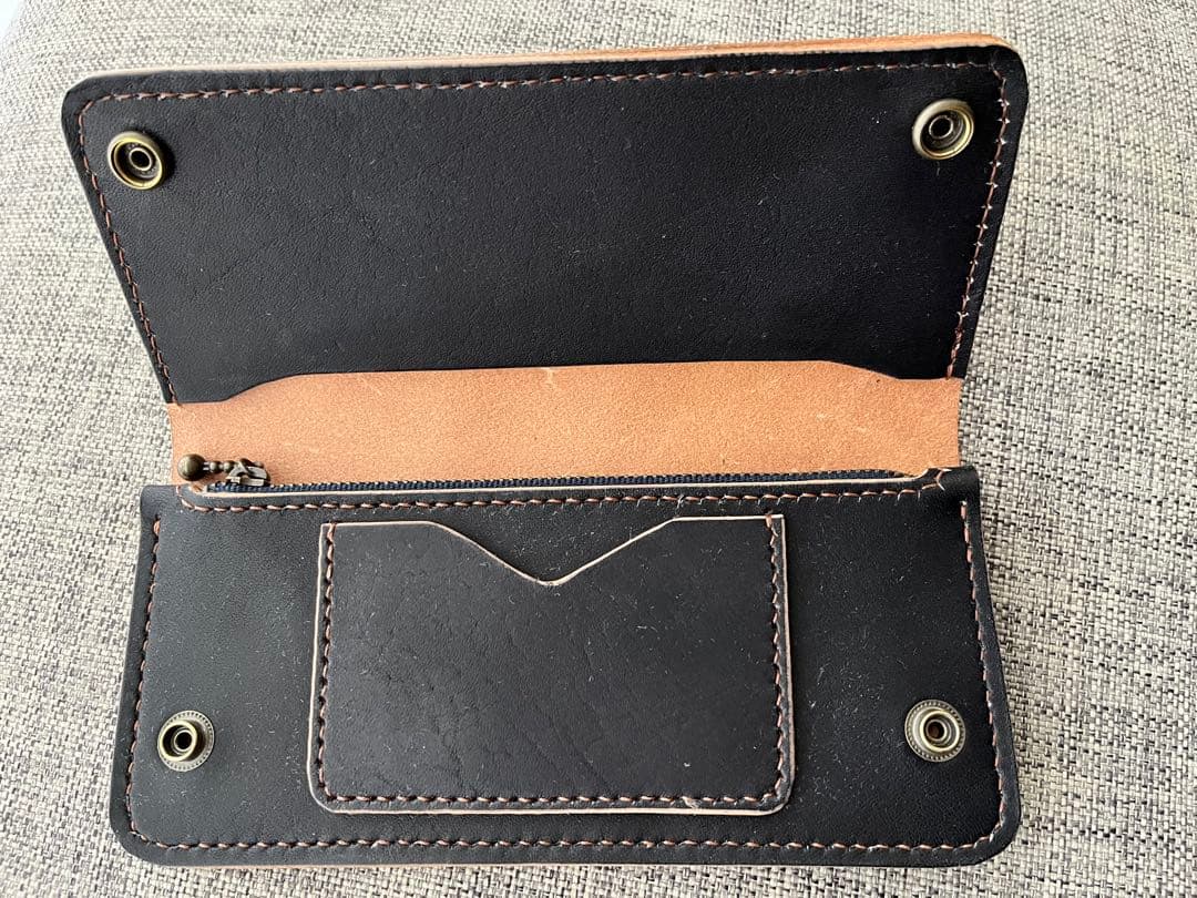 トラッカーウォレット ブラック タンニン鞣し 牛革 ハンドメイド 長財布