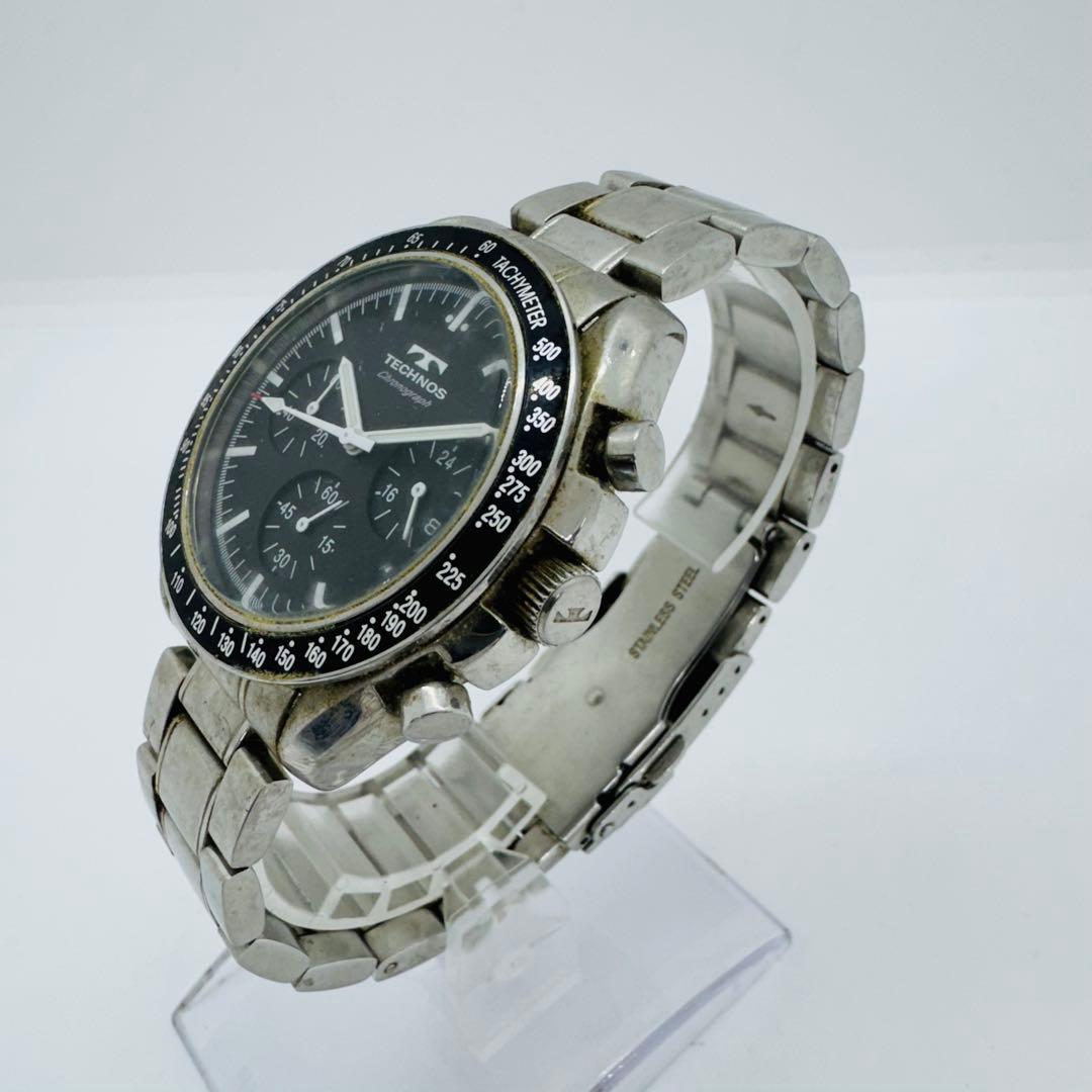 ✨TECHNOS✨テクノス✨クロノグラフ✨クォーツ✨ブラック文字盤✨腕時計✨