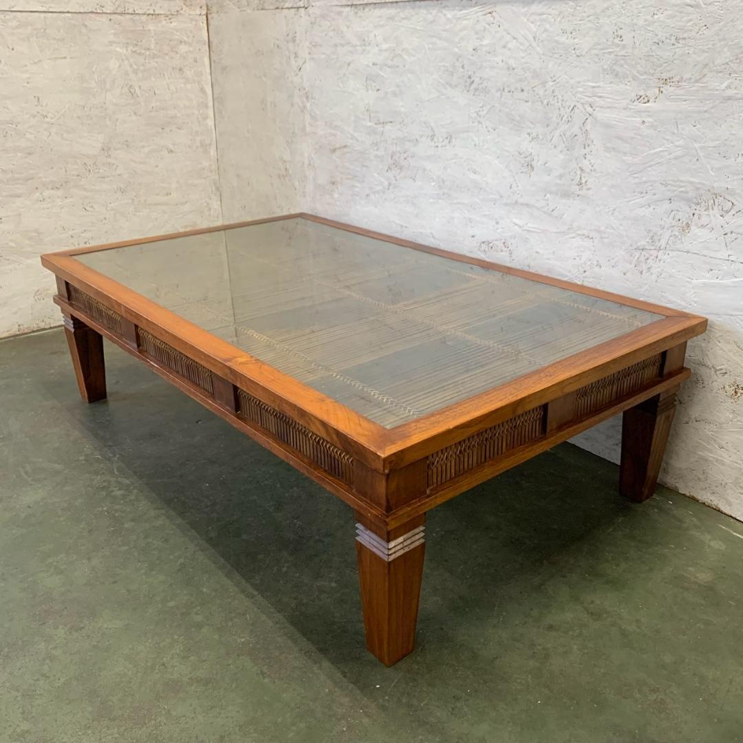 アンティーク バンブー ガラステーブル ローテーブル アジアン家具 N0750
