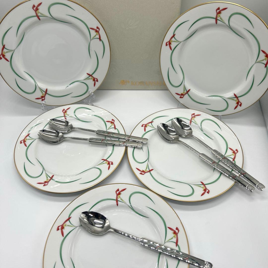 『(J)香蘭社　デザート皿＆スポーク10点セット／未使用新品／ダメージ有お箱付』