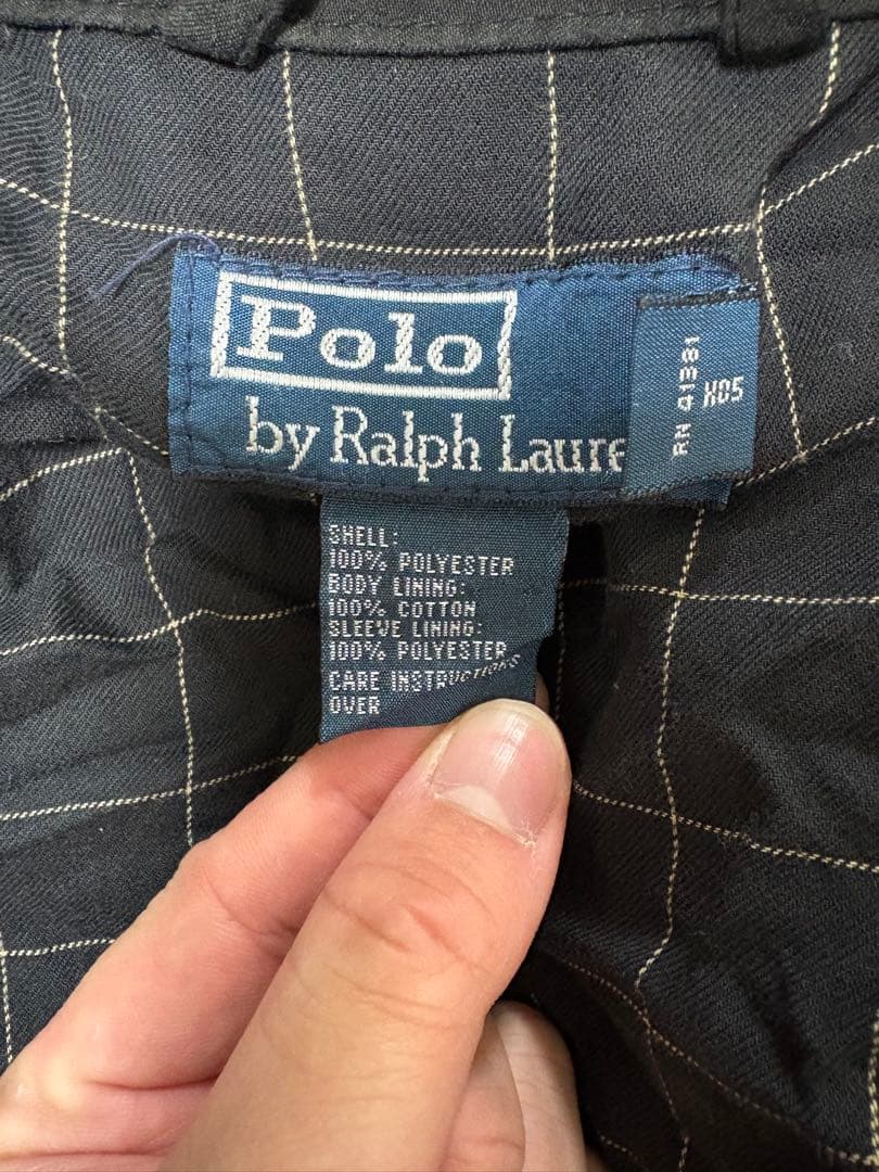 【希少XL】ポロラルフローレン スイングトップ 黒 裏地チェック 刺繍ロゴ 古着