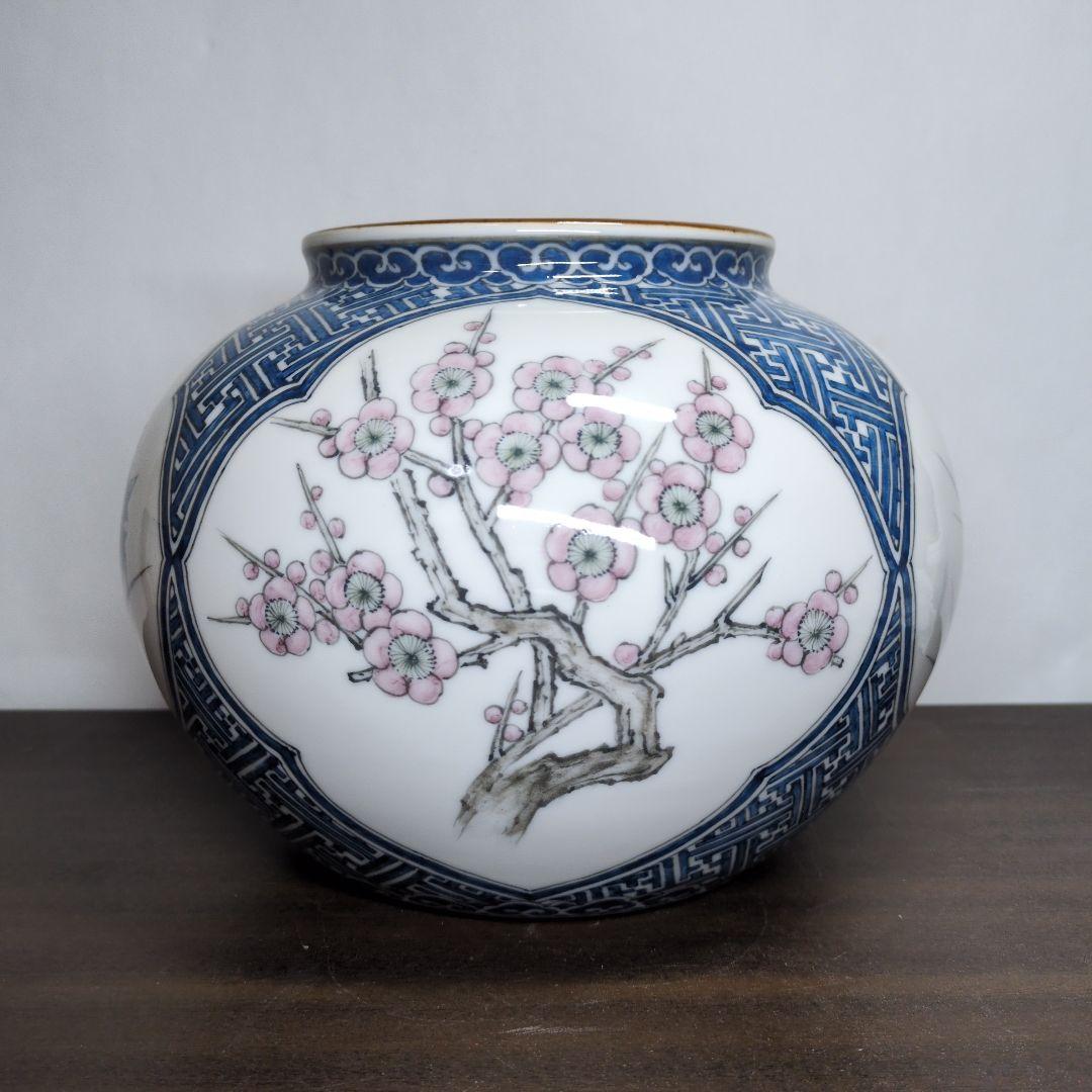 河本礫亭 造 色絵 花文 花瓶 高さ約19cm