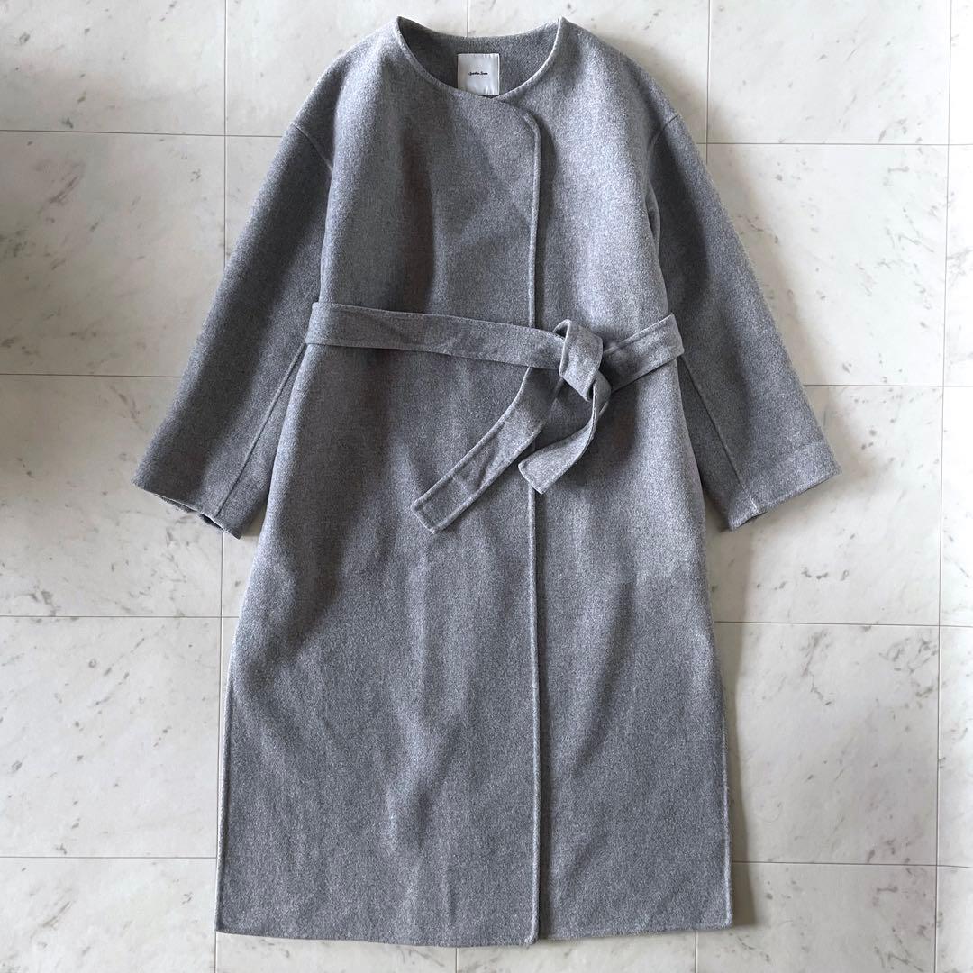 美品＊スピック＆スパン ビーバーフォールドラペルコート グレー 36 ゆったりめ