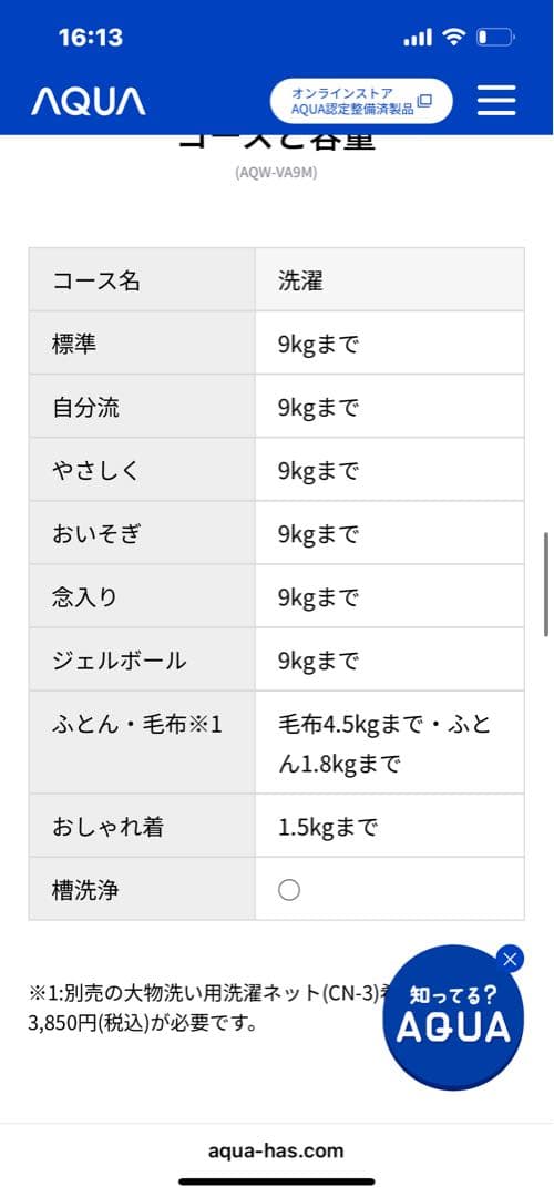 女性ワンオーナーAQUA Prette 9kg 縦型洗濯機 ホワイト　2年使用