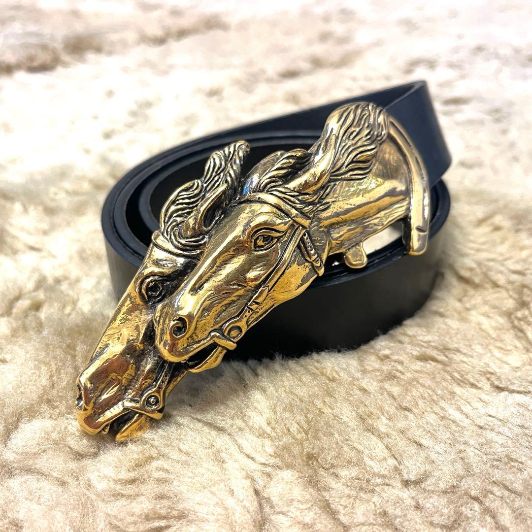 GUCCI ダブルホース レザー ベルト メンズ W33-W36インチ