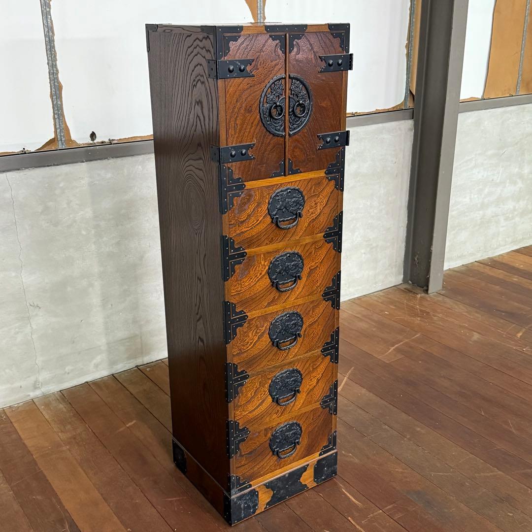 H17C20 駿河民芸 縦長箪笥 7段チェスト 欅材