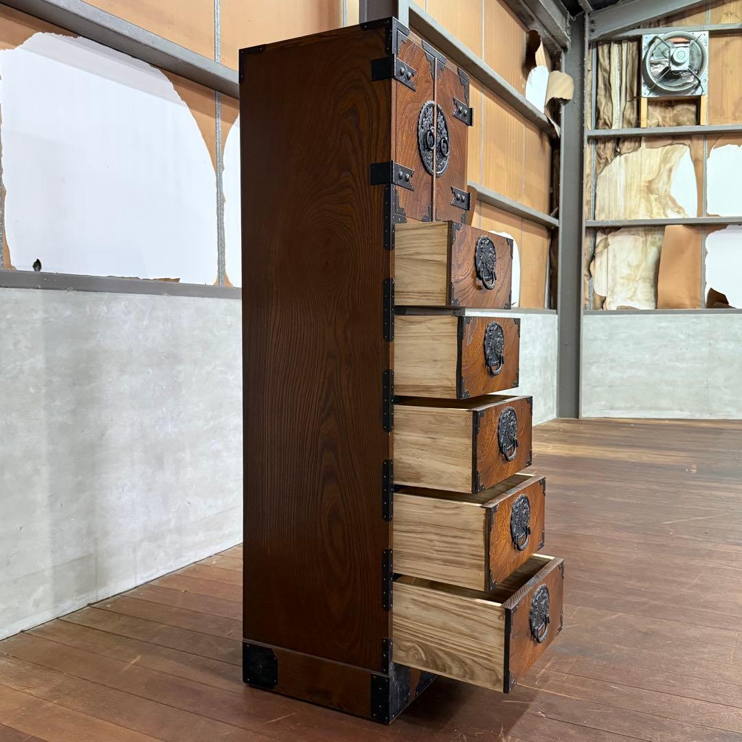 H17C20 駿河民芸 縦長箪笥 7段チェスト 欅材