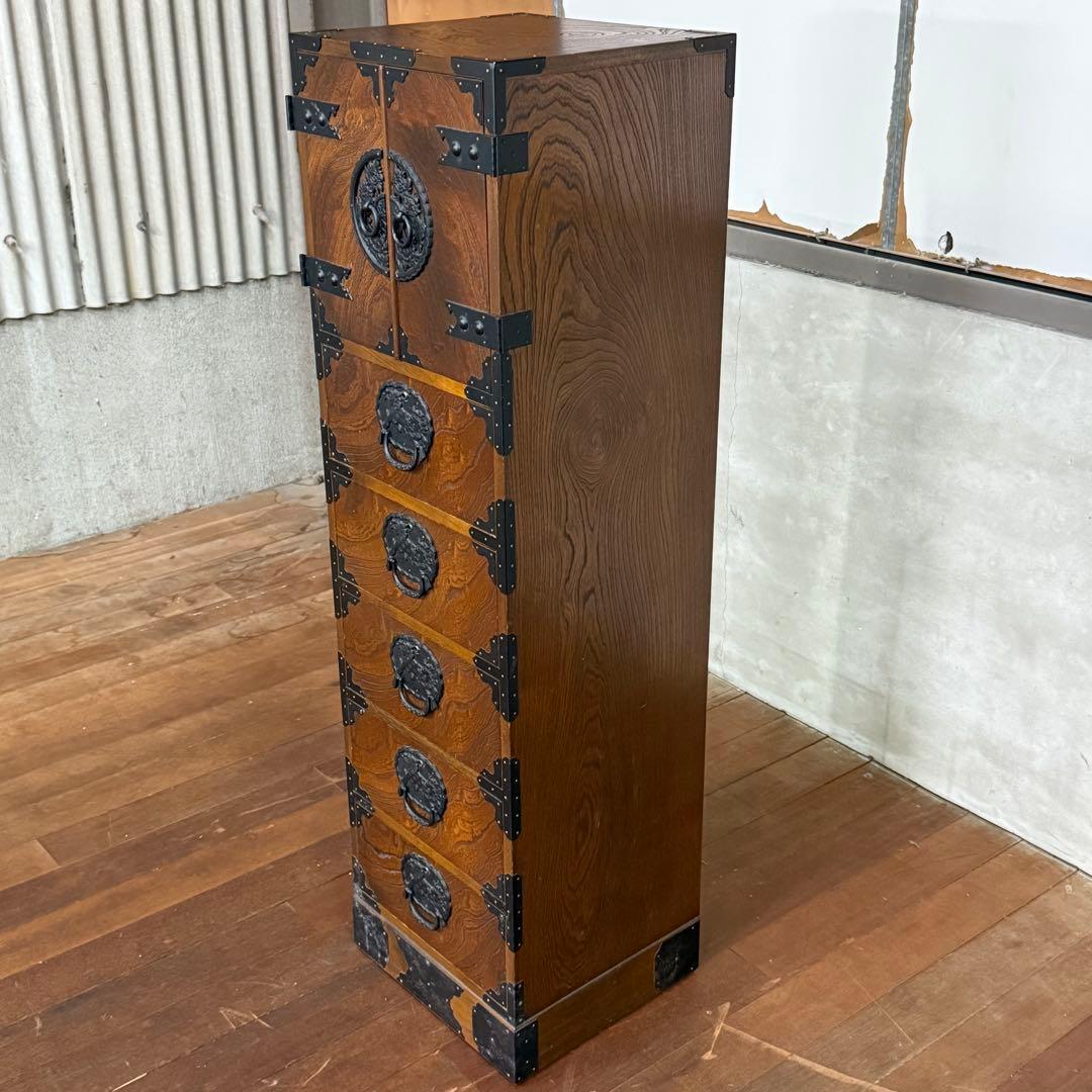 H17C20 駿河民芸 縦長箪笥 7段チェスト 欅材