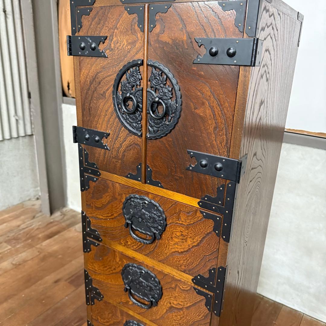 H17C20 駿河民芸 縦長箪笥 7段チェスト 欅材