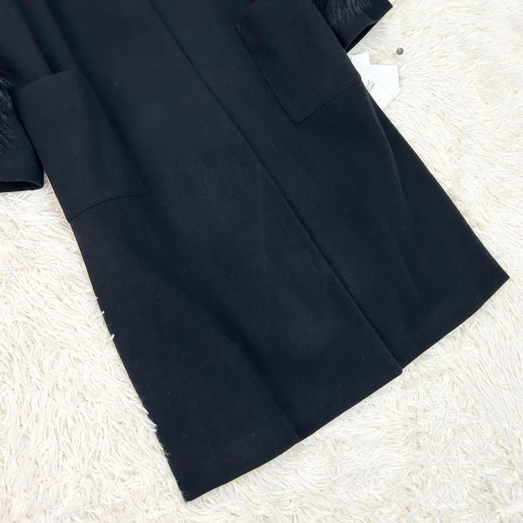 【新品】Grand Table フォックスファー付きVネックノーカラーコート 黒