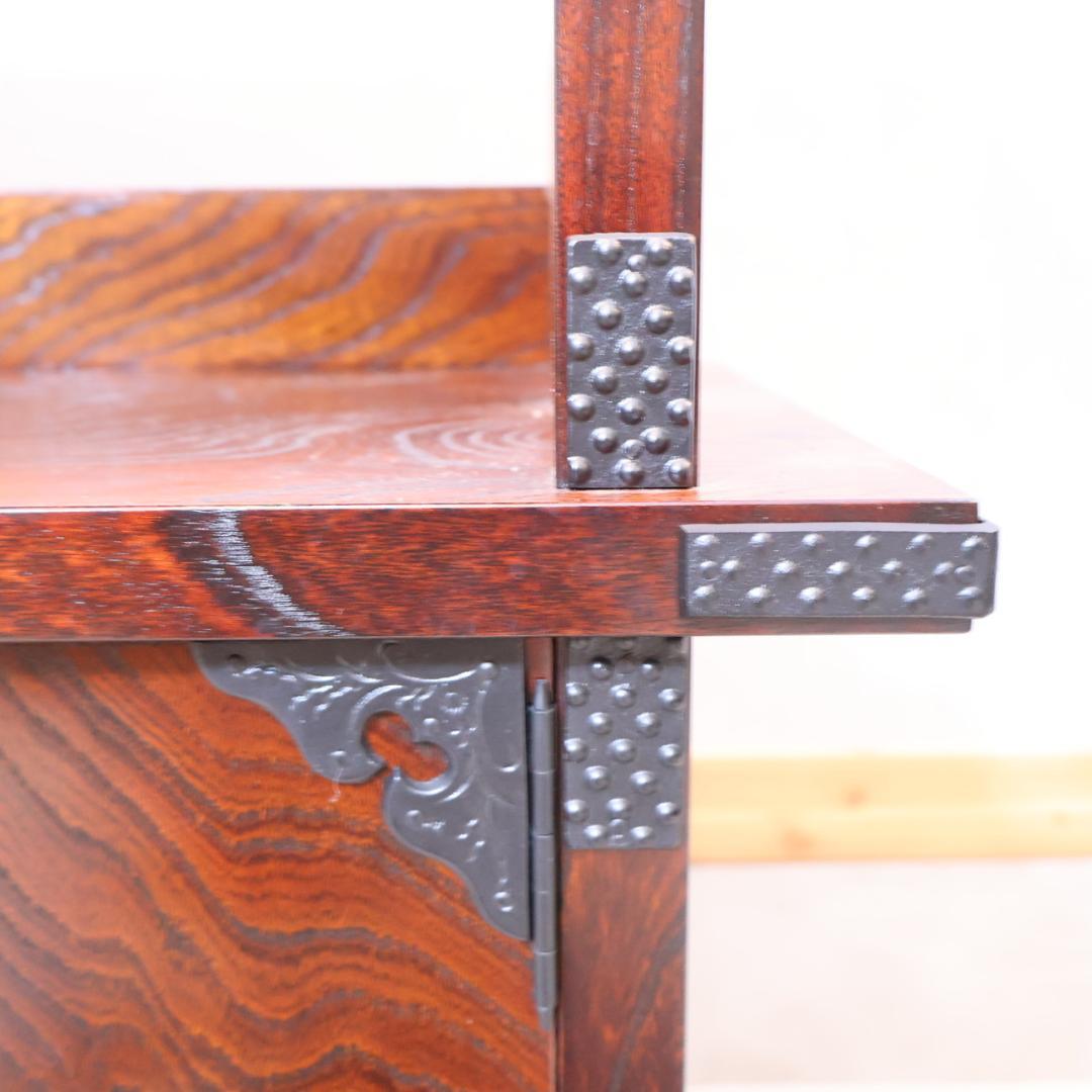 岩谷堂箪笥 欅材 茶棚 漆塗り 桐紋様 南部鉄器 サイドボード 飾り棚 茶箪笥