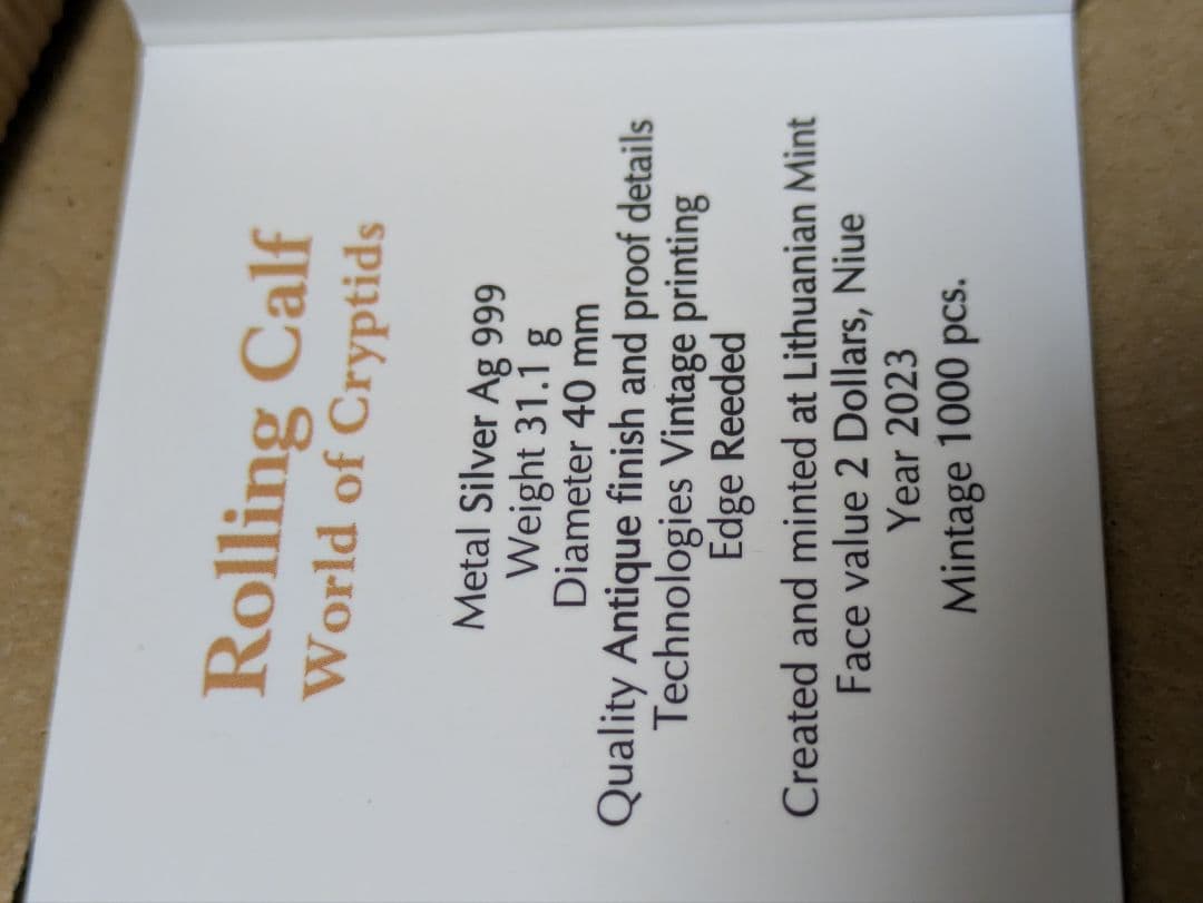 ローリングカーフクリブディット1オンス純銀プルーフ