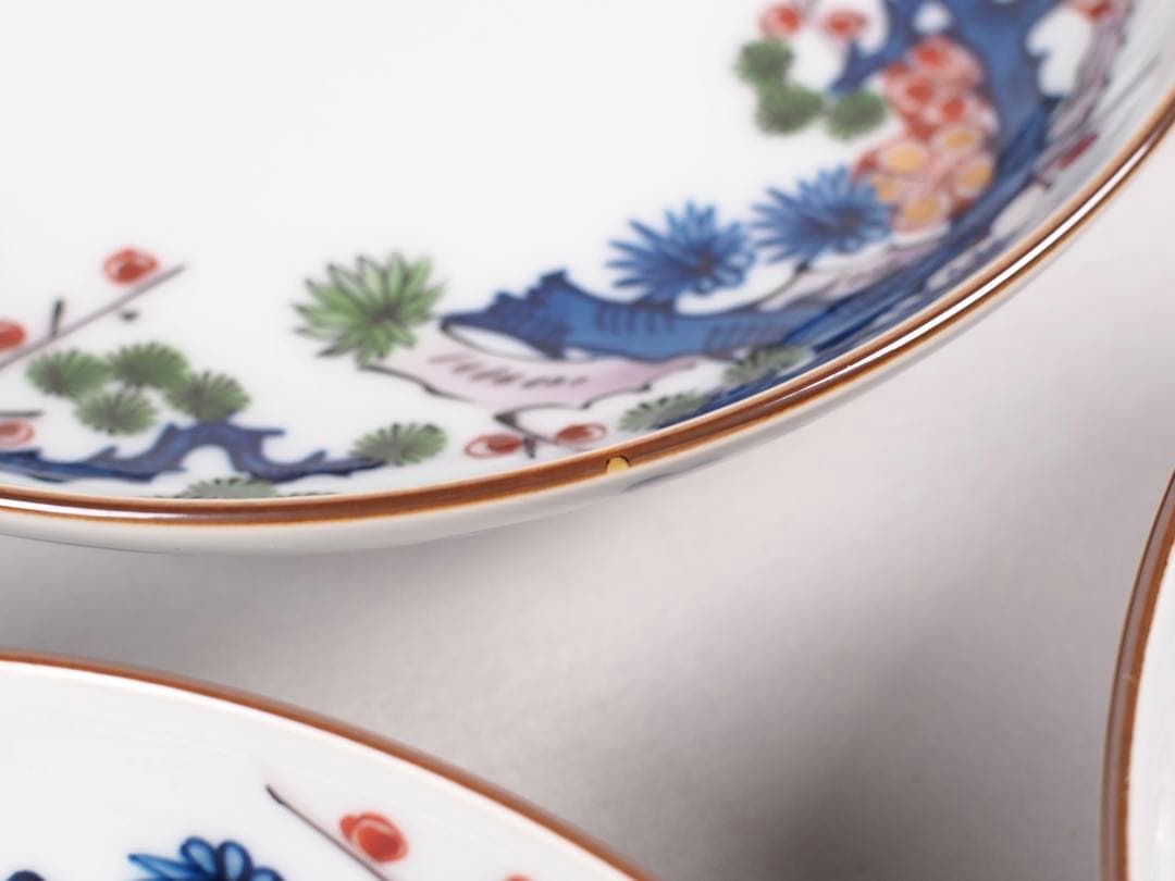 源右衛門窯 染錦松竹梅 皿 5客揃い 銘々皿 取り皿 有田焼 (付属品：共箱)