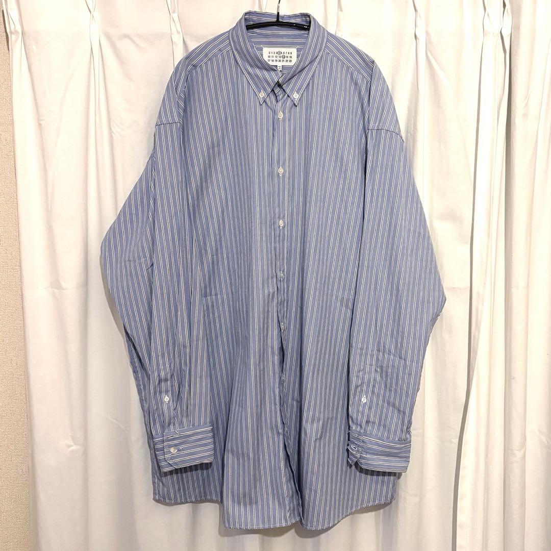 【美品】23AW メゾンマルジェラ　オーバーサイズ　ストライプ　シャツ 　ブルー