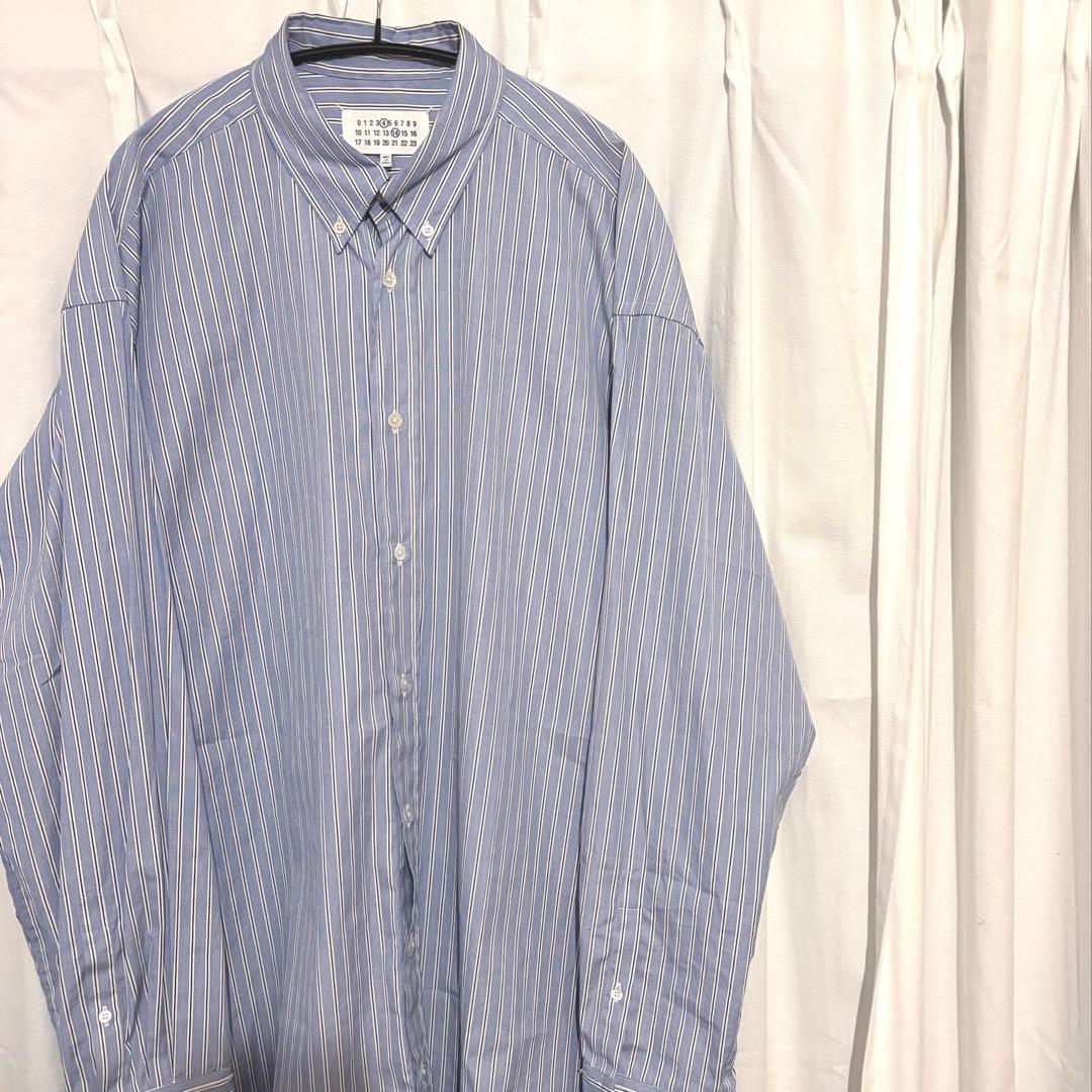 【美品】23AW メゾンマルジェラ　オーバーサイズ　ストライプ　シャツ 　ブルー