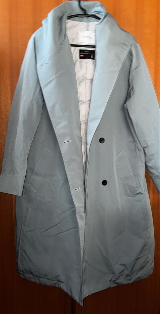 極美品UNTITLED水色フード付きホワイトダックダウンロングコートXL ~3L