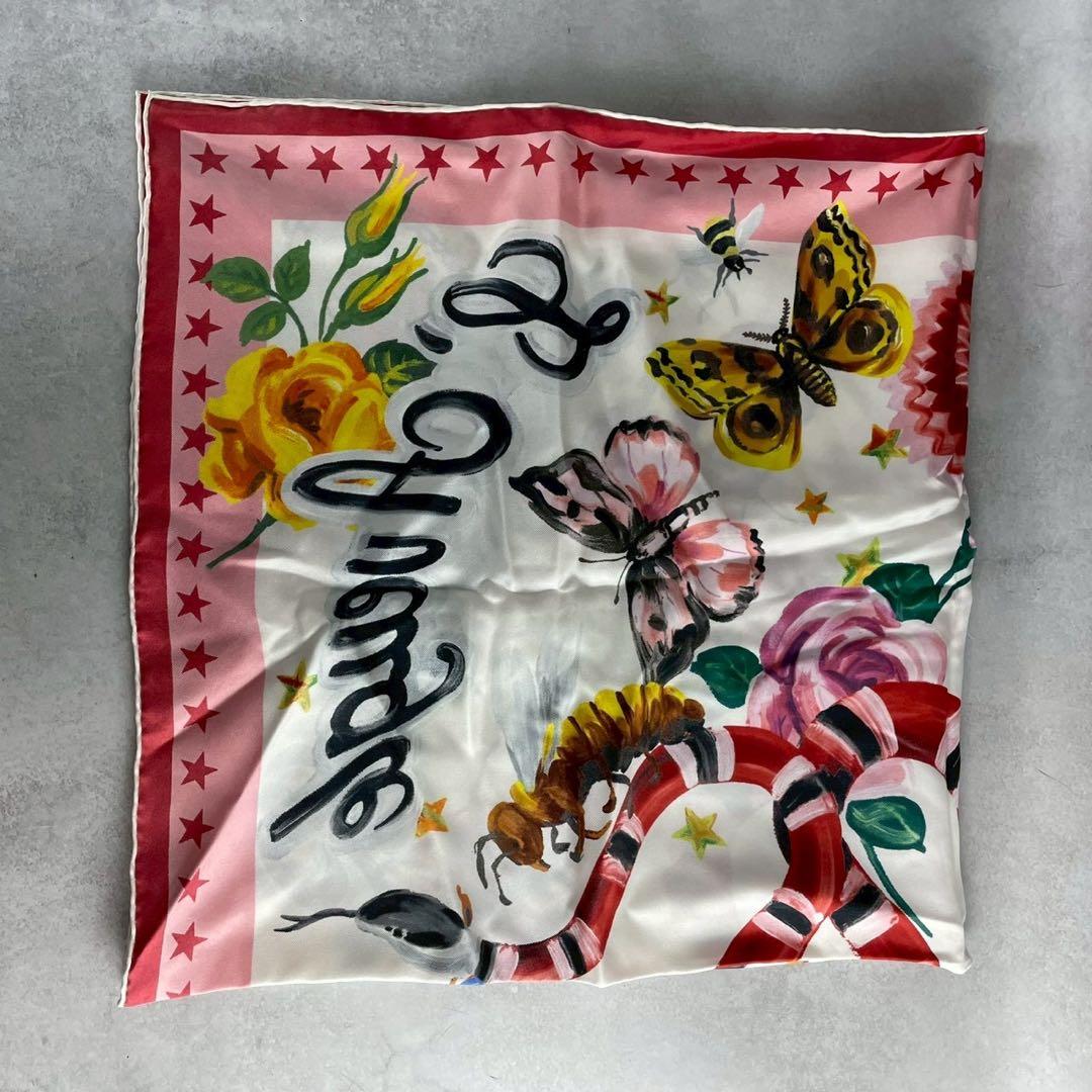 【美品✨希少】グッチ 大判シルクスカーフ スネーク フローラ バタフライ 鑑定済