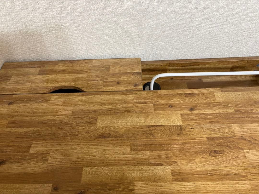 木目調デスク 引き出し・ケーブル収納付き
