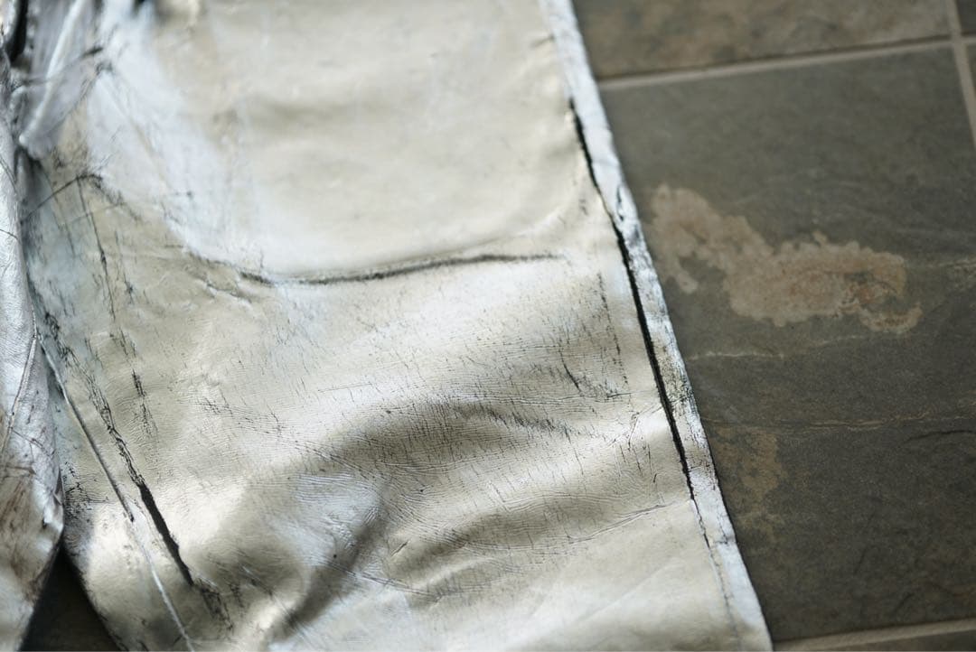 21ss コムデギャルソン オムプリュス シルバー 箔プリント パンツ L