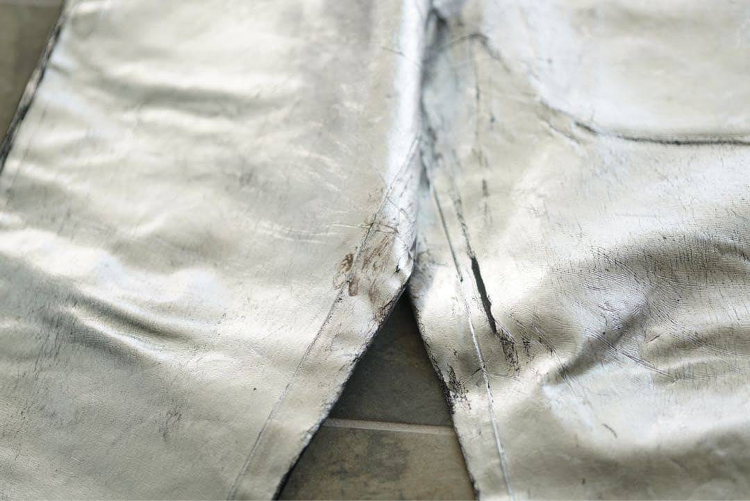 21ss コムデギャルソン オムプリュス シルバー 箔プリント パンツ L