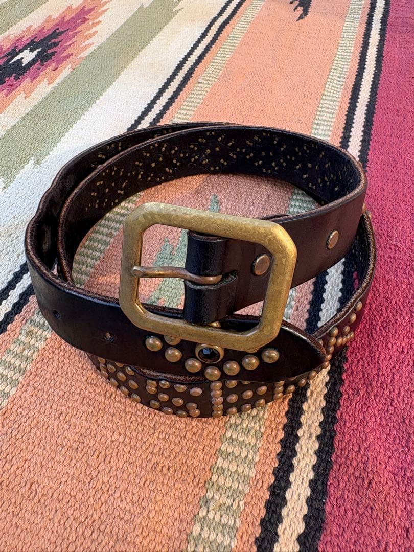 HIDE AND SEEK × HTC BLACKレザー スタッズベルト 36