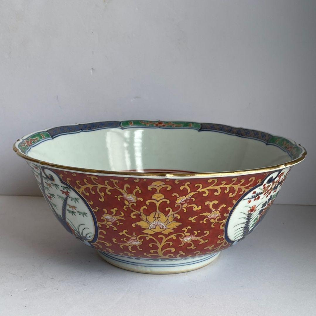 ②古伊万里　金彩赤絵大鉢27cm　木箱付　アンティーク/特大鉢/菓子鉢/深鉢