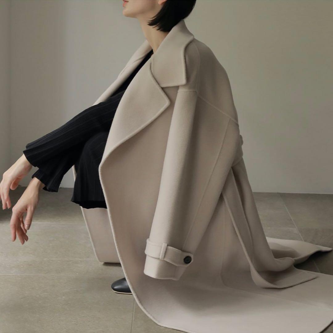 SOUAIRE ソアール ボリュームスリーブウールリバーコート ECRU