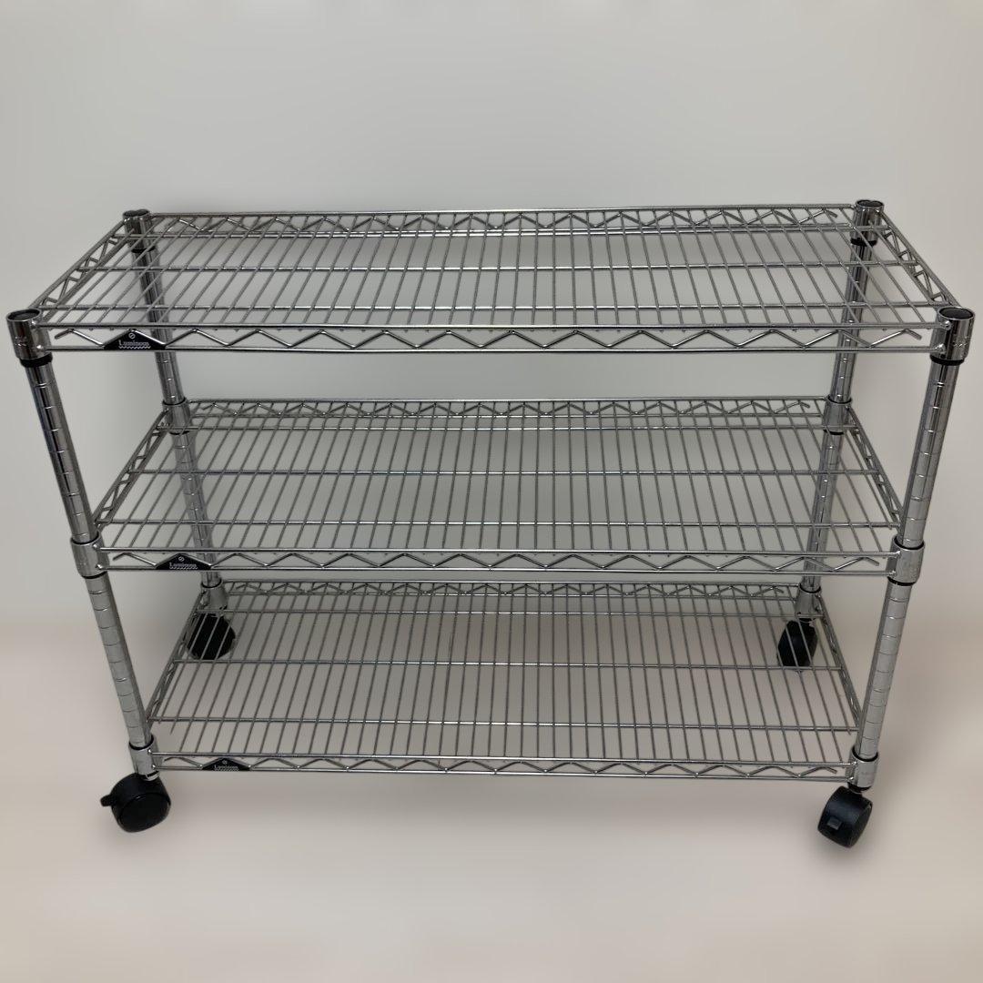 Luminous スチールラック 3段 シルバー キャスター付き　25mm