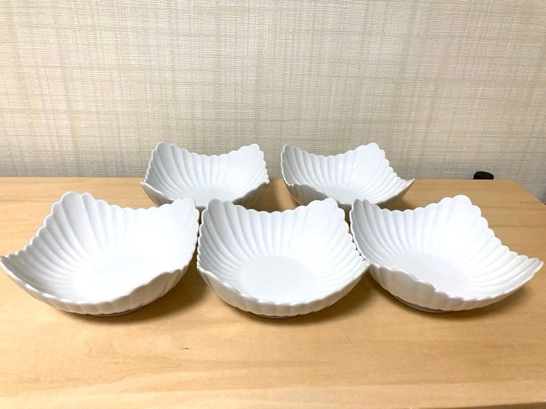 有田焼　白磁　菊割り　角小鉢揃え　小鉢　5客組　其泉　引き出物　【賞美堂】
