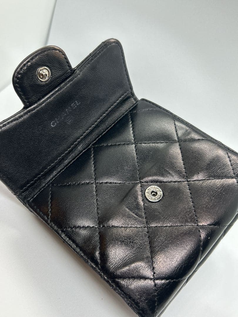 CHANEL ラムスキン　マトラッセ　Wホック　三つ折財布　ケース/434