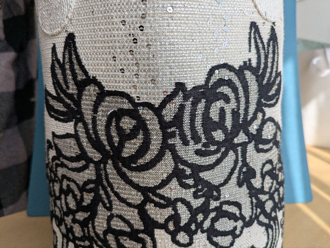 花柄刺繍トートバッグ 約30cmスパンコール生地