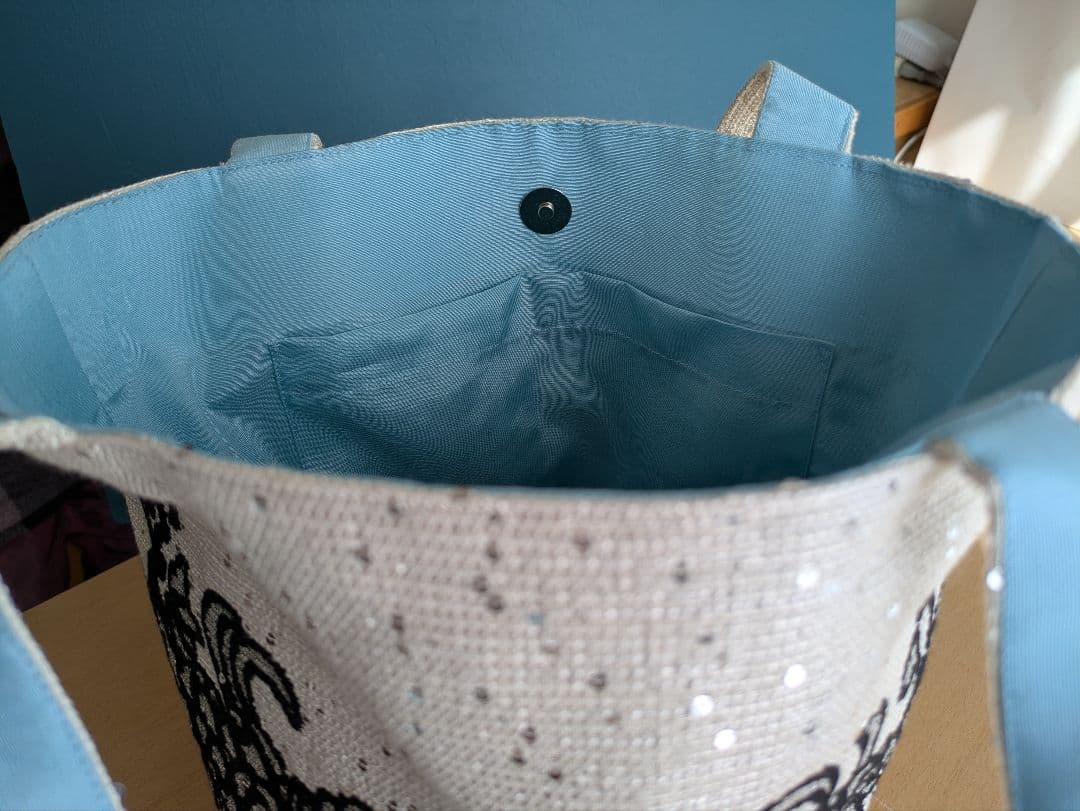 花柄刺繍トートバッグ 約30cmスパンコール生地