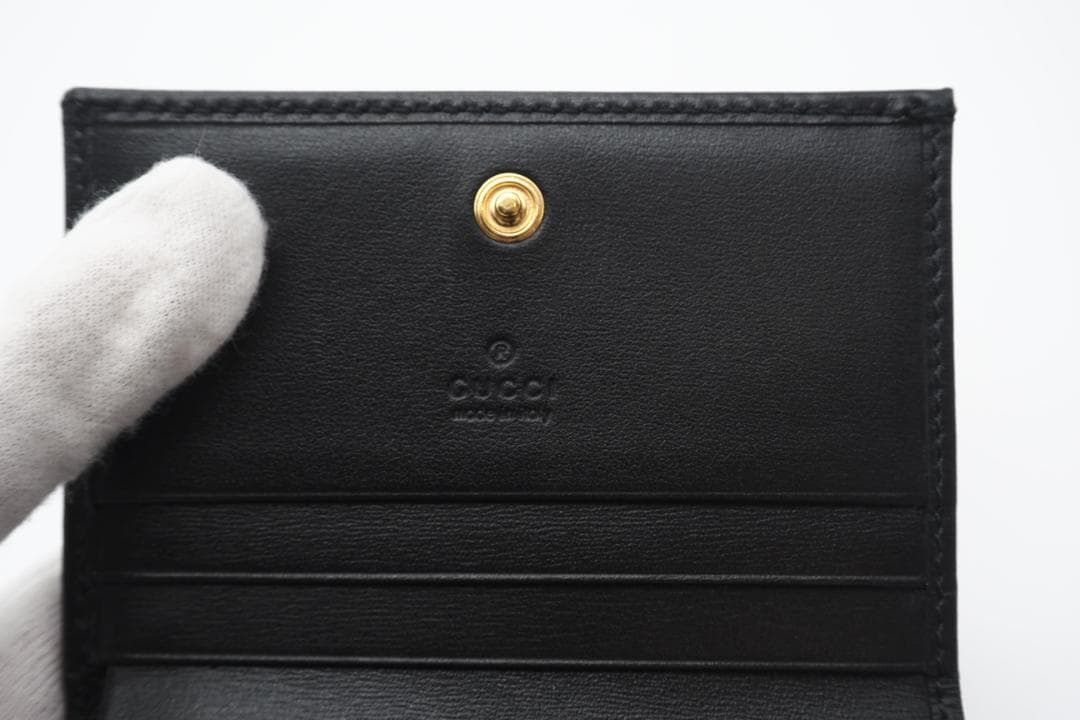 GUCCI 二つ折り財布 ホースビット レザー コンパクトウォレット ブラック