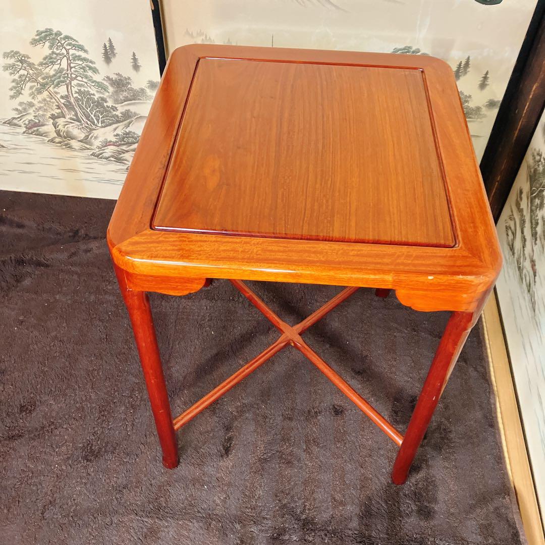 中国家具 木製サイドテーブル 花台 飾り台 角卓　唐木調