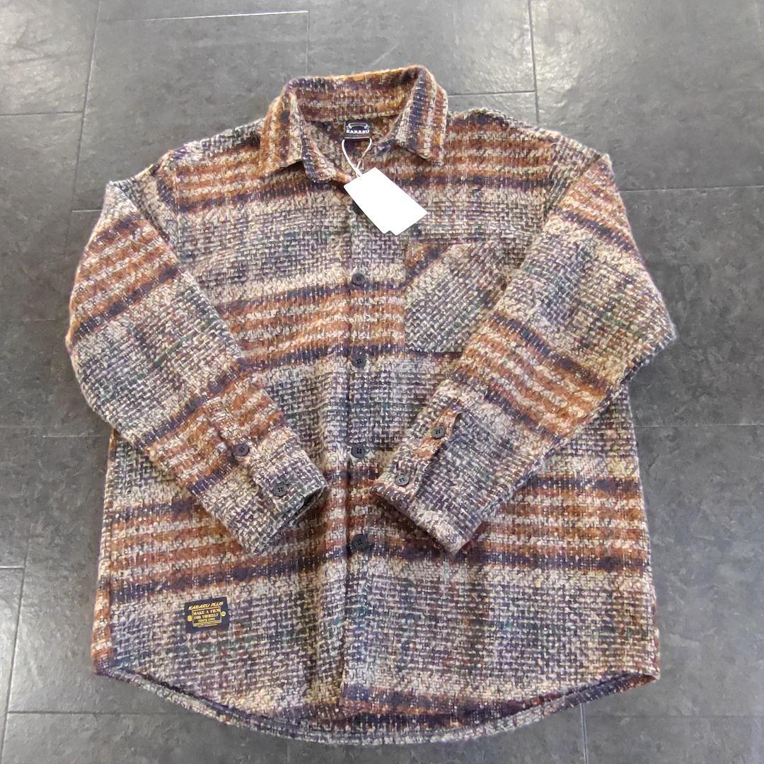【Karaku 新品タグ付】チェック柄 起毛感 ツイード シャツ メンズXL