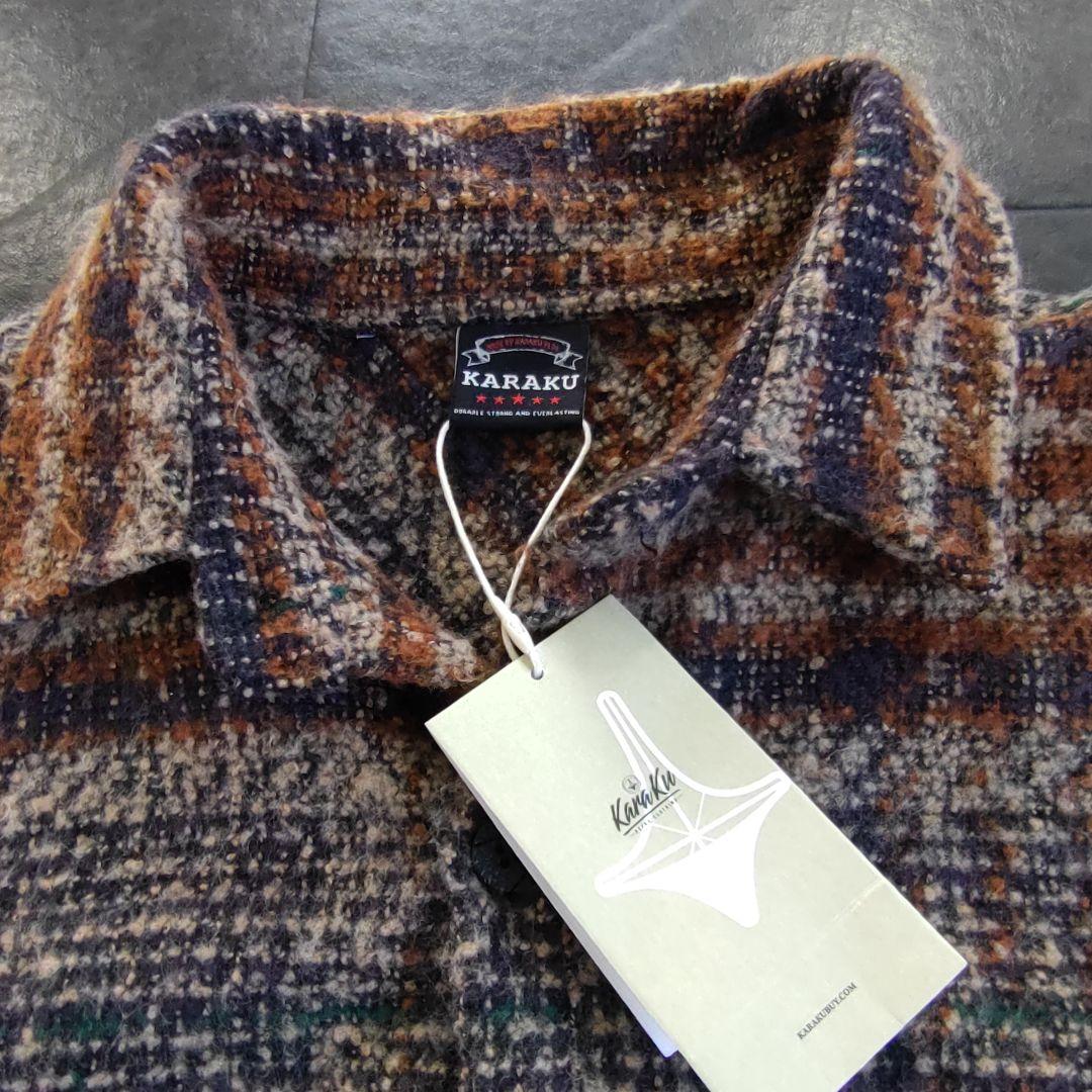 【Karaku 新品タグ付】チェック柄 起毛感 ツイード シャツ メンズXL