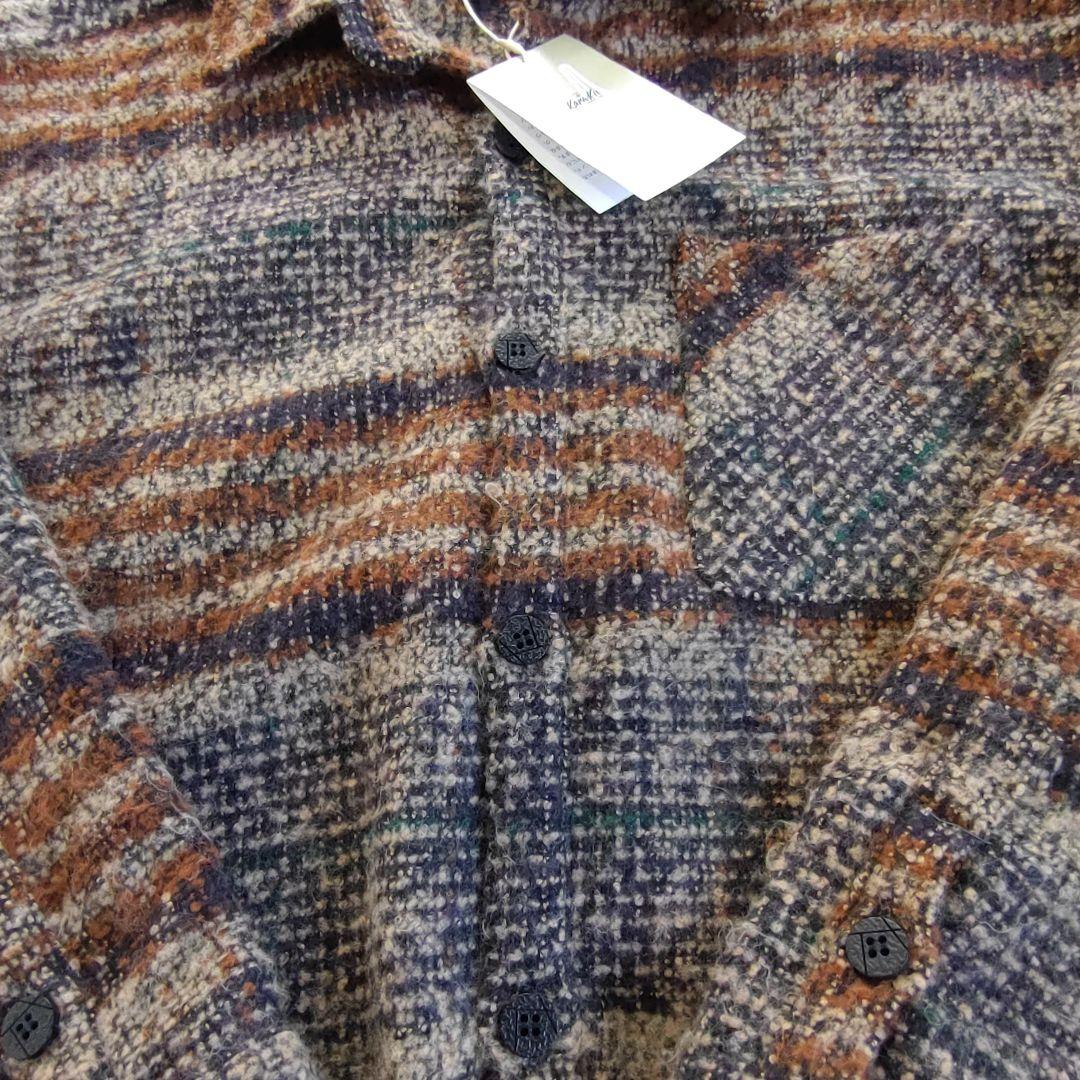 【Karaku 新品タグ付】チェック柄 起毛感 ツイード シャツ メンズXL