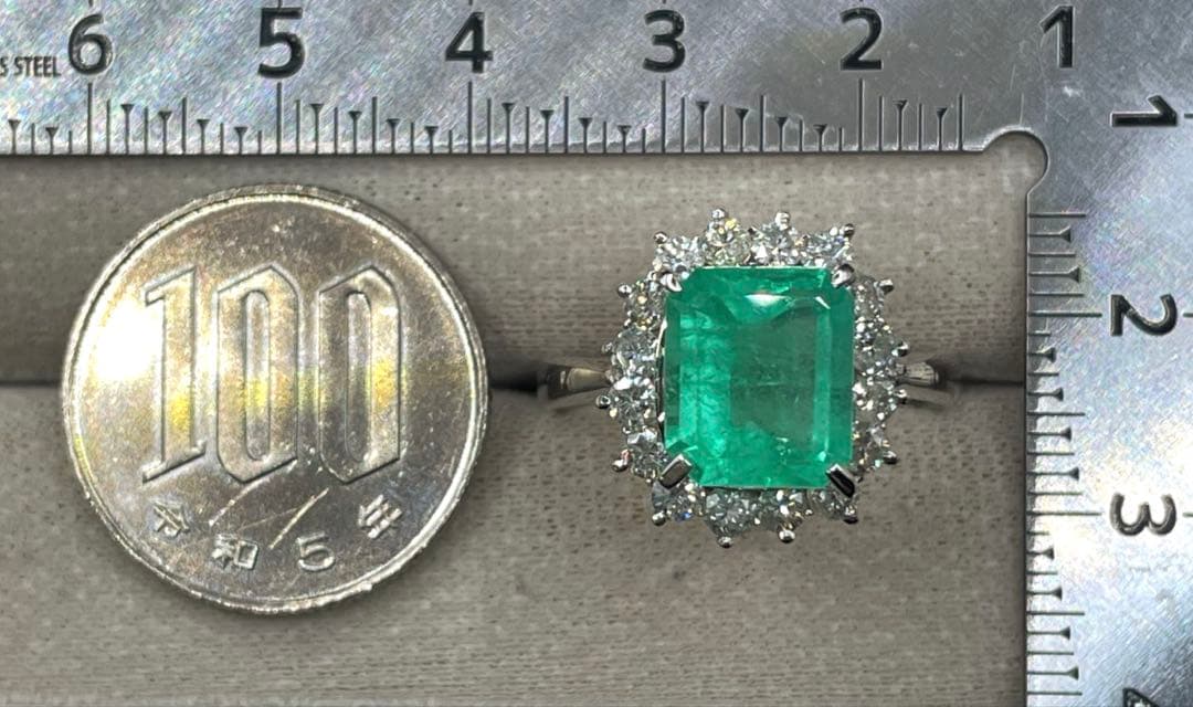 専用JA72★高級 コロンビア産大粒エメラルド3.21ct D リング鑑付