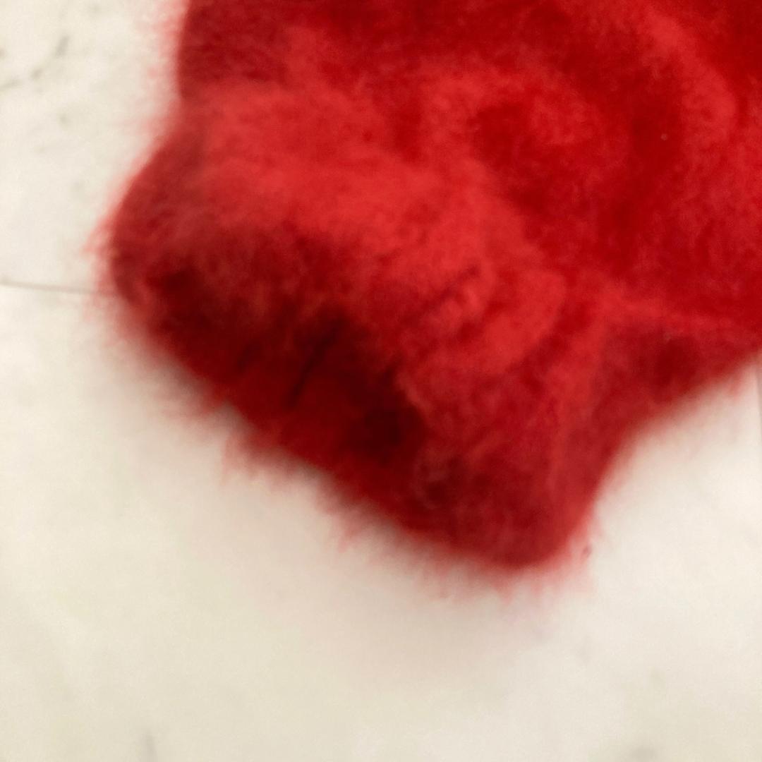 スピックアンドスパン　ラクーンファーVネックニット　トマトレッド