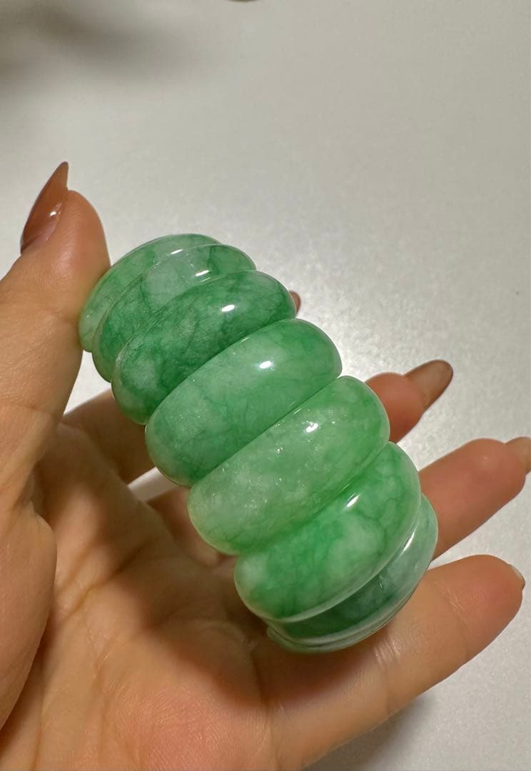 モンゴル産 翡翠 ブレスレット 楕円形 18cm 天然石