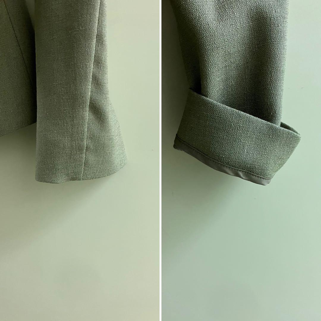 〓BEIGE,〓 khaki ノーカラー ボタンレス セットアップ スーツ