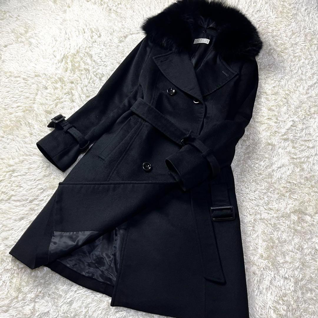 極美品✨バーニーズニューヨーク カシミヤ ロングコート フォックスファー ベルト