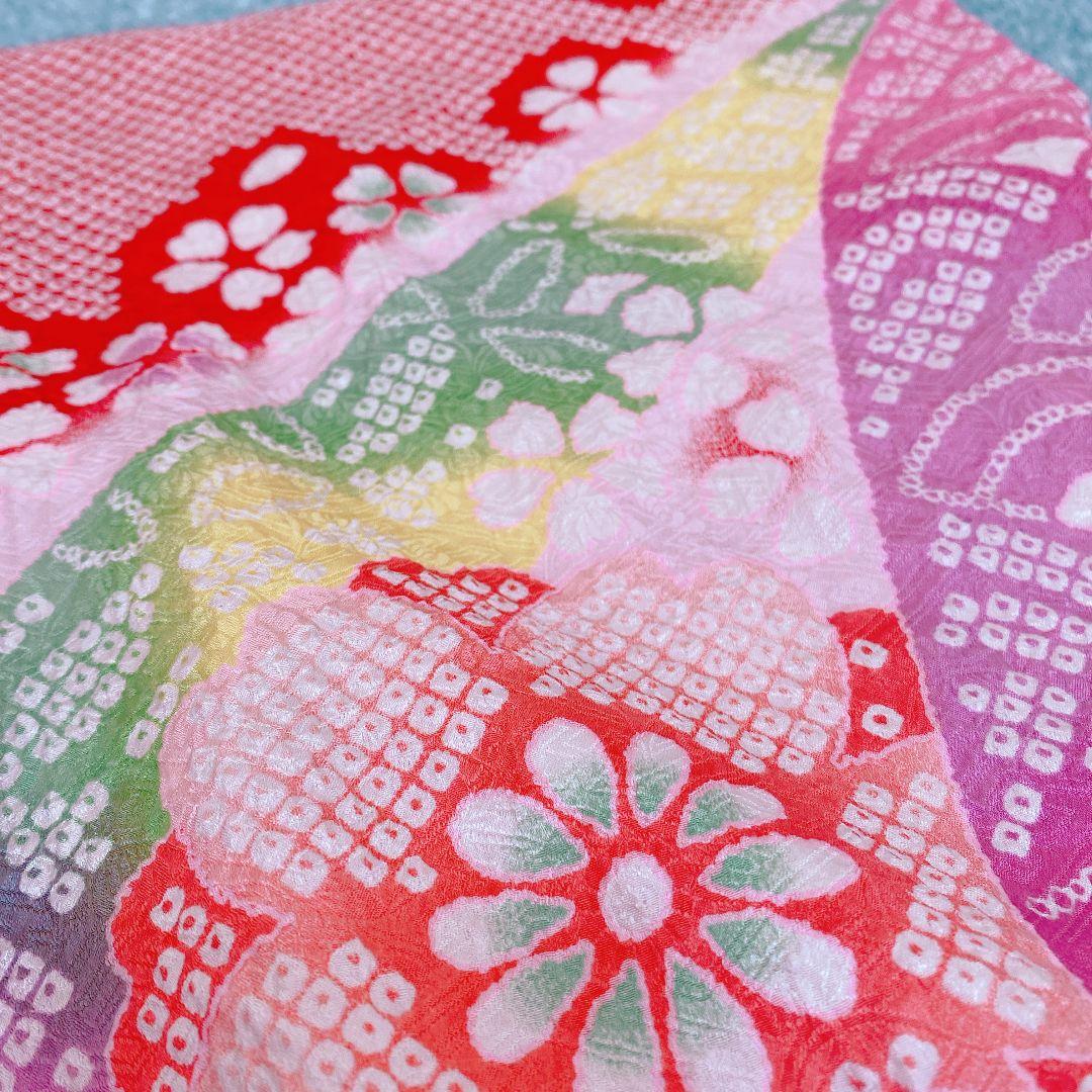 七五三 3歳 正絹 総絞り 被布 着物 バッグ 草履 髪飾り セット