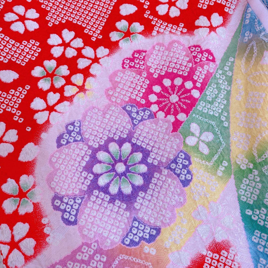 七五三 3歳 正絹 総絞り 被布 着物 バッグ 草履 髪飾り セット