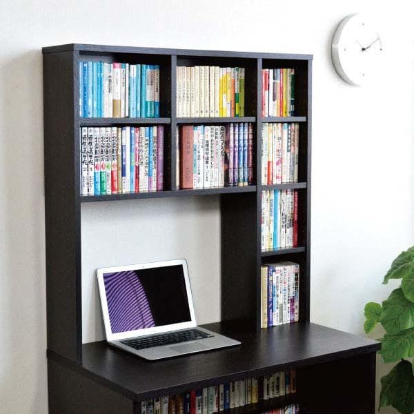 《新品・送料無料》パソコンデスク 83幅 書棚付き ダークブラウン 学習机 書斎