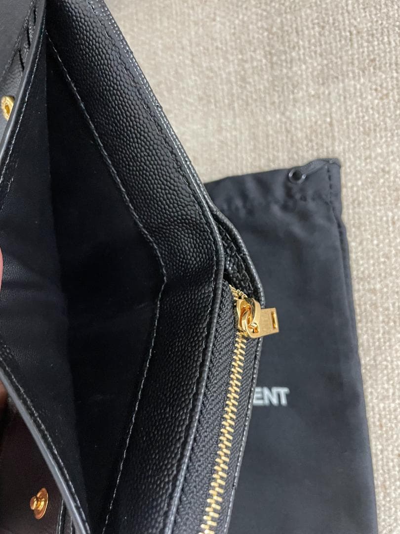 ブラック/綺麗 サンローラン 折り財布Saint Laurent ゴールド ロゴ