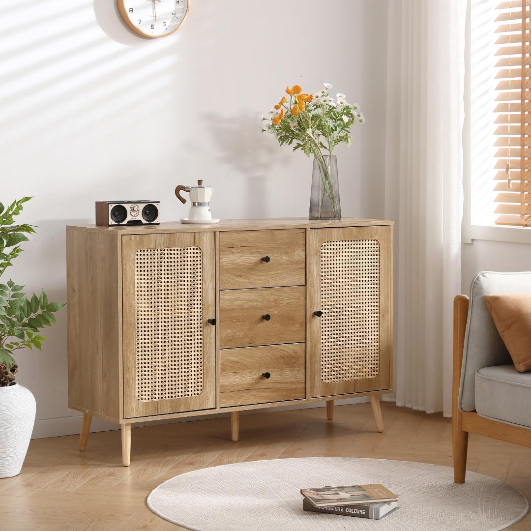 人気再入荷！大容量キャビネット サイドボード 大容量 収納棚NATURAL