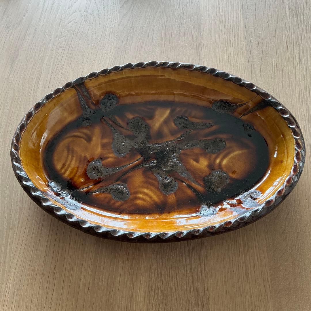 小代焼　ふもと窯　スリップウェア　楕円　井上尚之