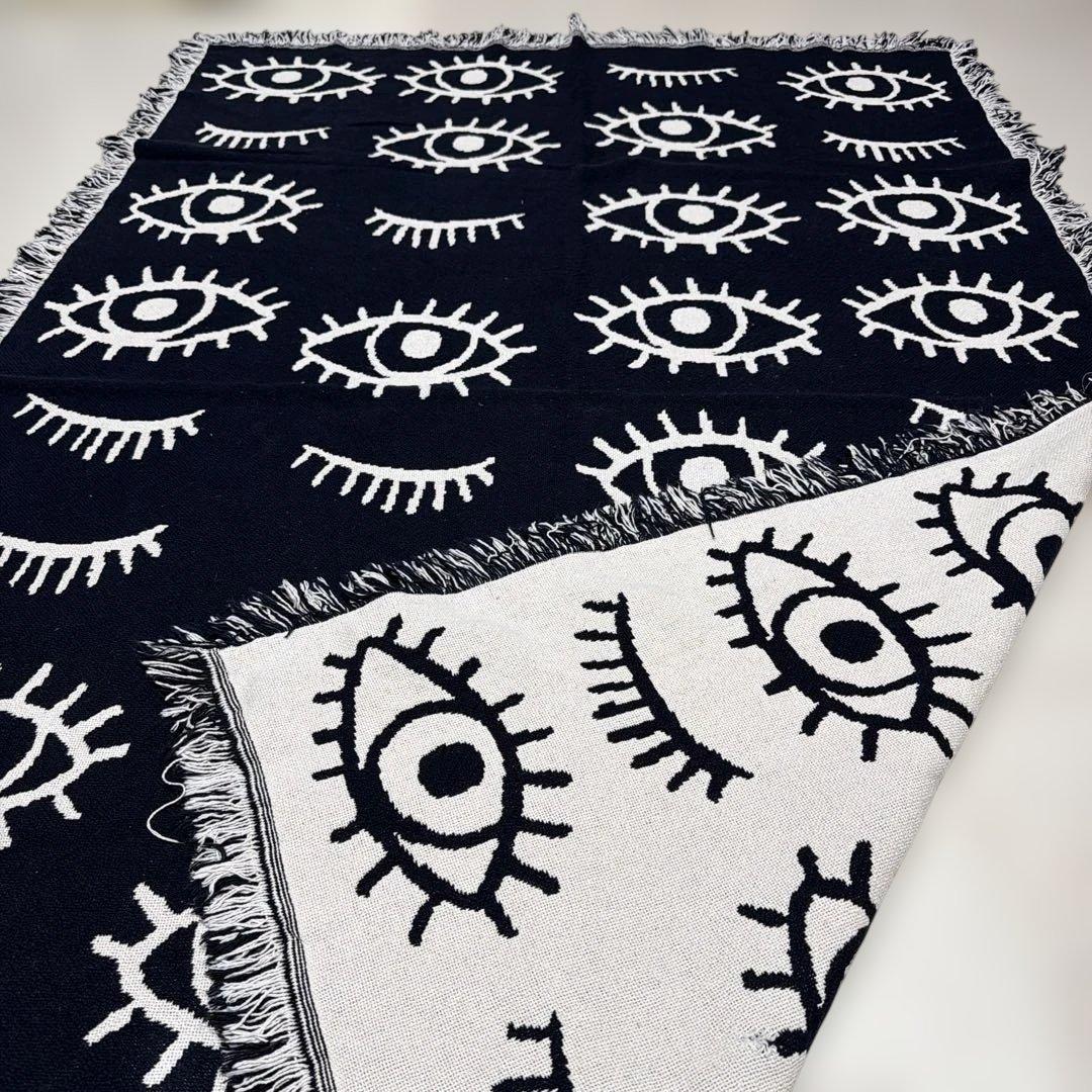 リバーシブル　目　マルチカバー　ソファカバー　ヴィンテージラグ　178x120