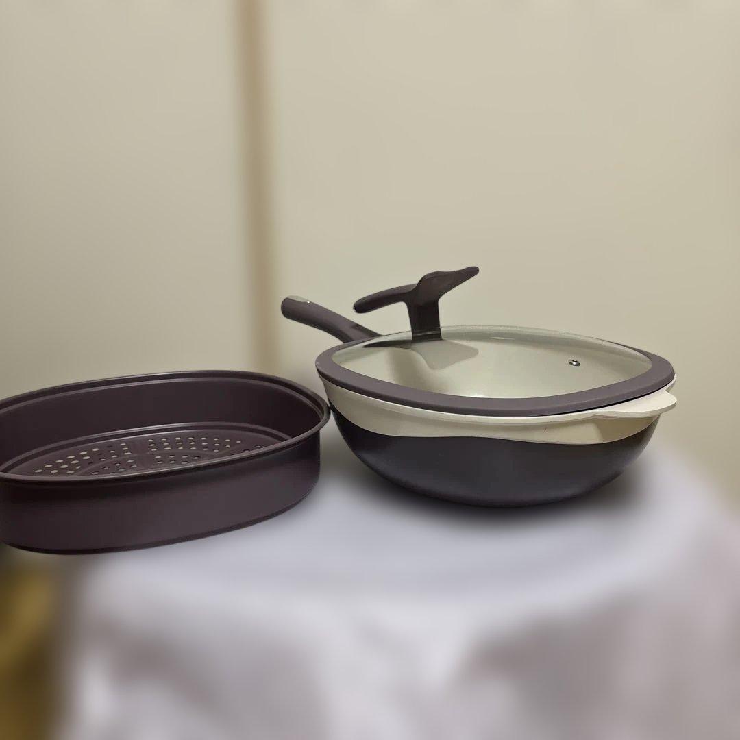 蒸し器付き中華鍋フライパン31cm紫色